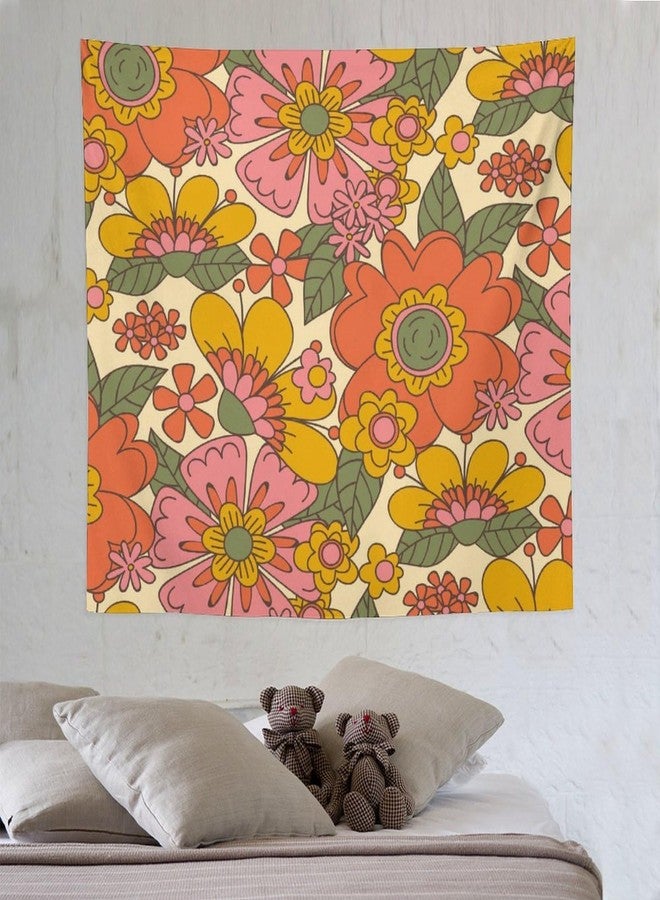 Houselerax Retro 60 70s Floral Tapestry,Hippie Spring Groovy Flower Power Flower Boho Print Wall Hanging Neutral Home Decor Art for Living Room Bedroom Dorm 40"x30" - Image 4